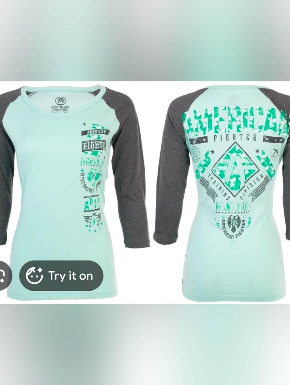 American Fighter Mint Green Raglan Long Sleeve Tee with Charcoal Sleeves